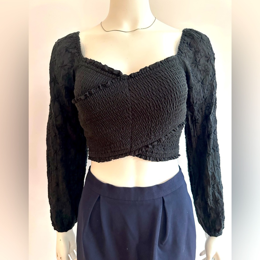 American Eagle Cross Front Cropped Top Long Sleeve Peasant Blouse Size XS